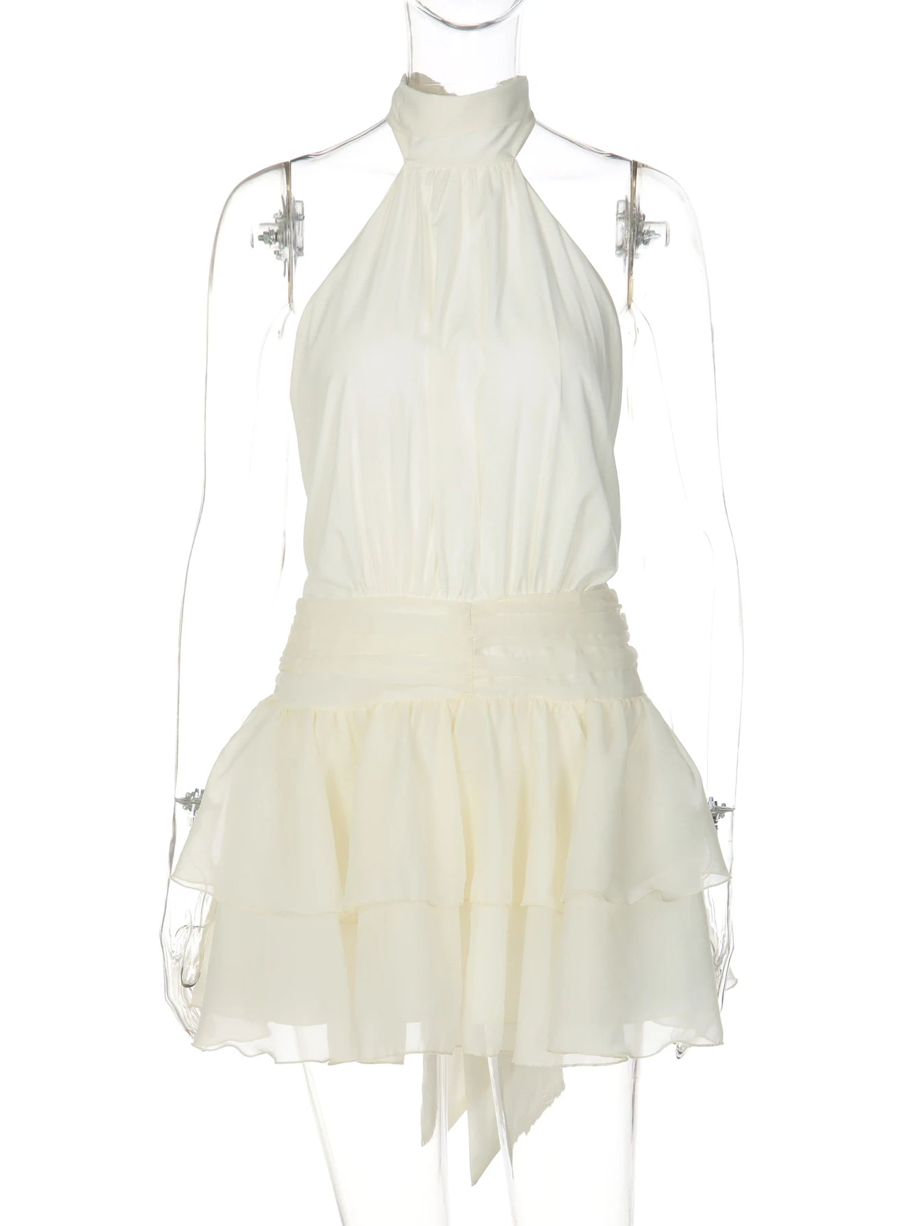 Violetta Chiffon Ruched Halter Mini Dress