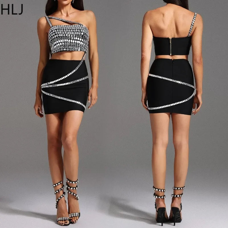 Seraphine Rhinestone One-Shoulder Skirt Two-piece