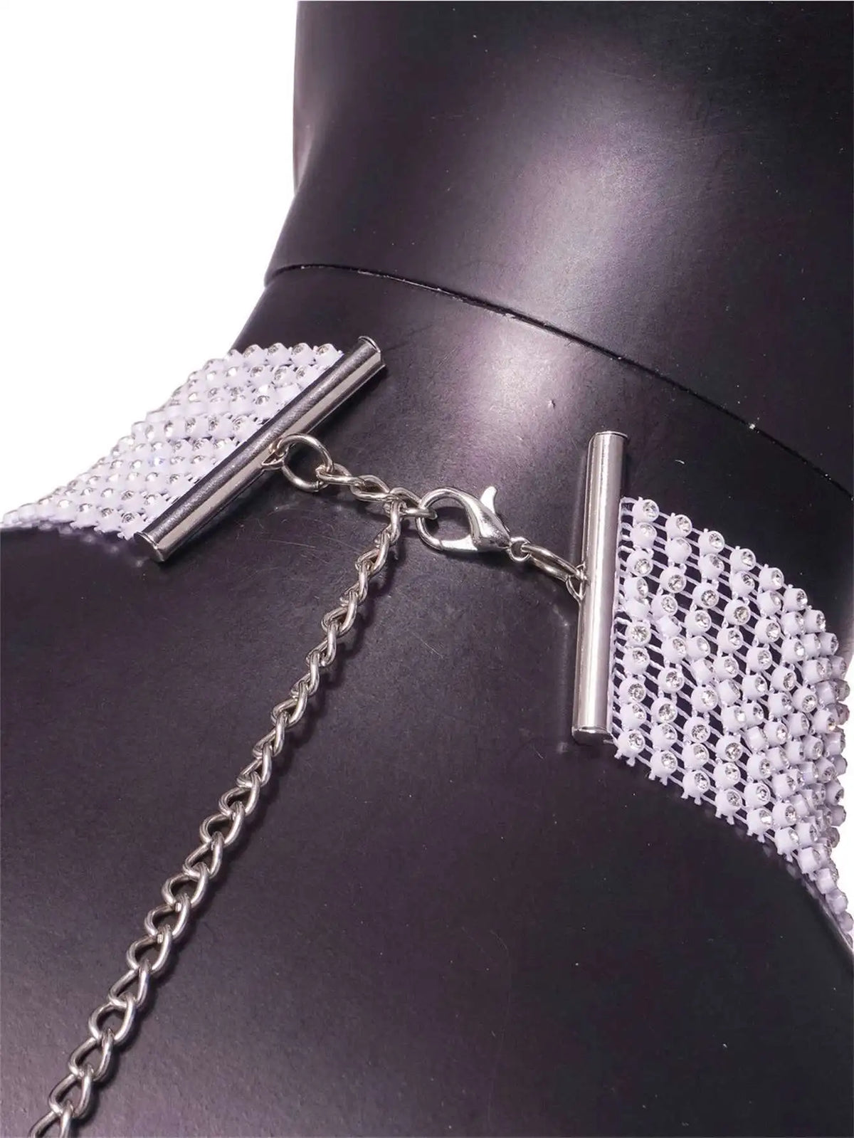 Romilda Silver Metal Sequin Rhinestone-Collar Halter Backless Lingerie Mini Dress