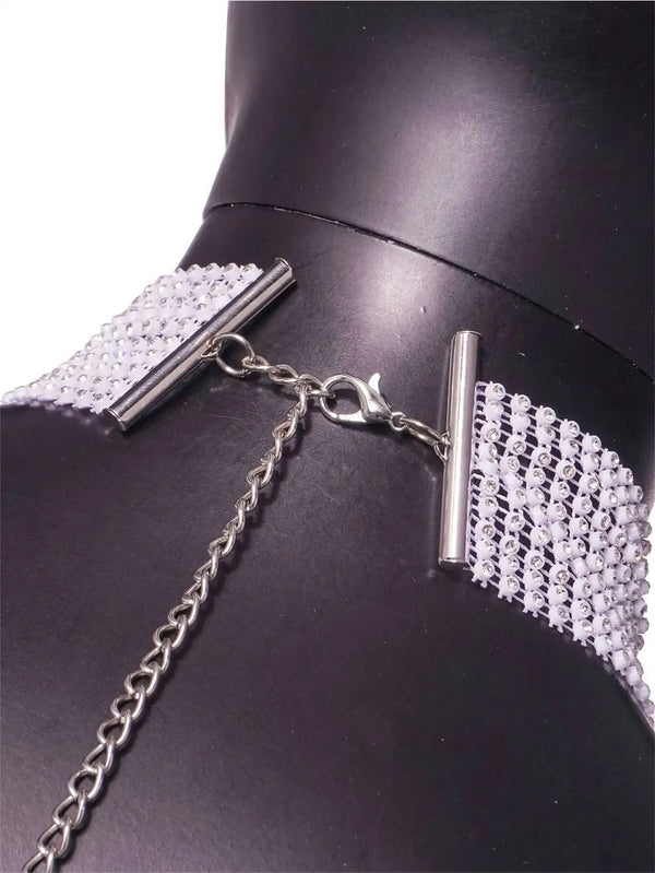 Romilda Silver Metal Sequin Rhinestone-Collar Halter Backless Lingerie Mini Dress