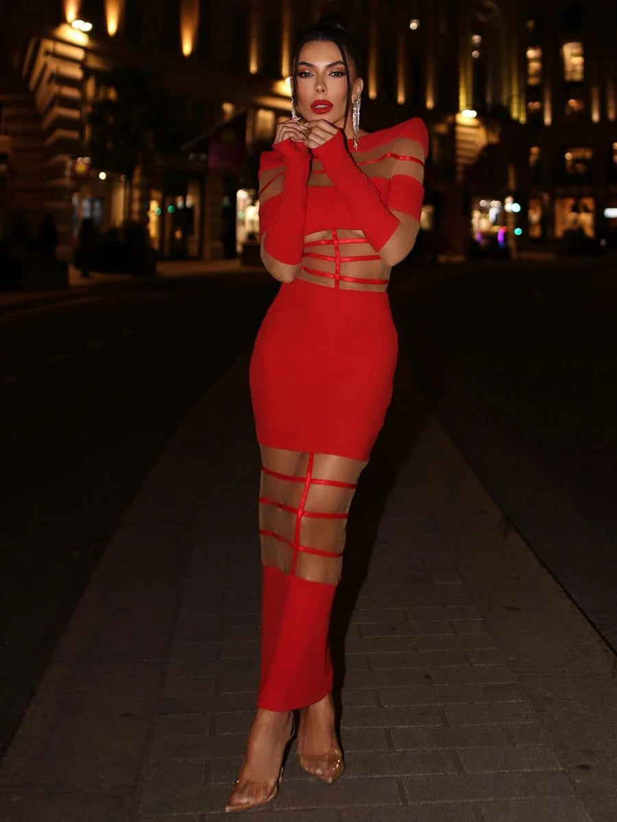 Seraphina Sheer Mesh Cutout Maxi Dress