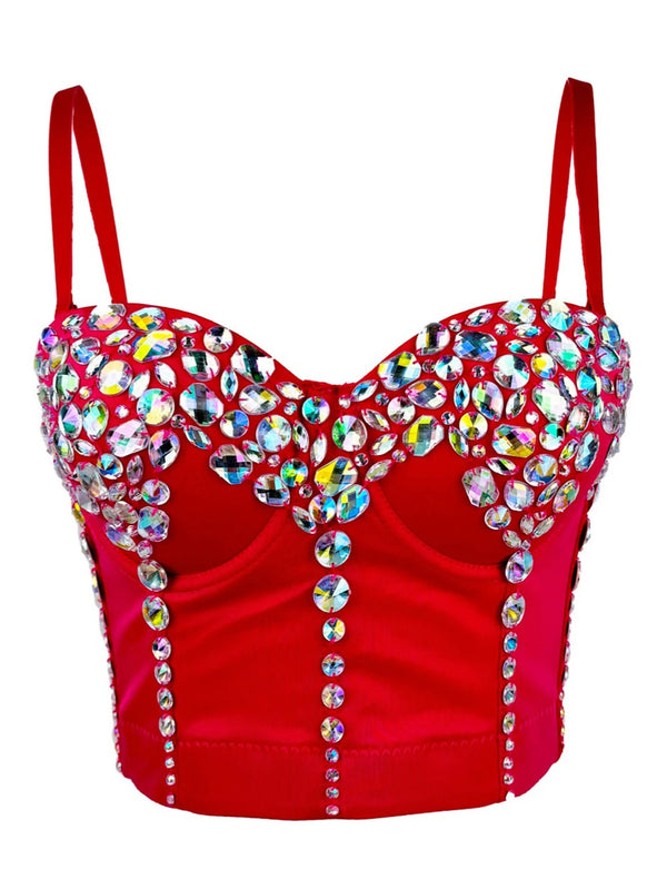 Sexy halter corset crop top women clothing summer cropped rhinestone bustier bra tank top hotwife rave outfits club party tops