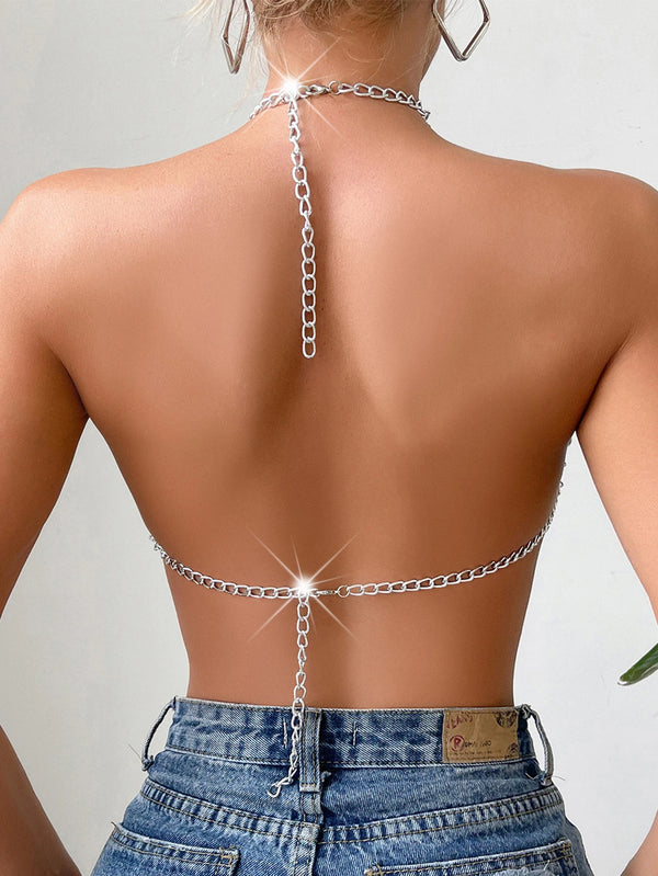 Sexy see through metal rhinestone Crop top women 2026 summer y2k streetwear tank Tops Club beach party halter top rave outfits