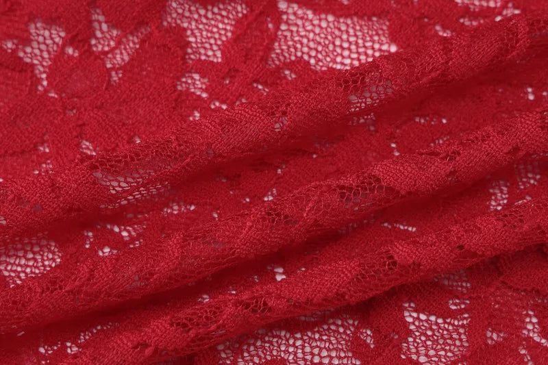 Valentina Red Lace Long-Sleeve Maxi Skirt Set Two-piece