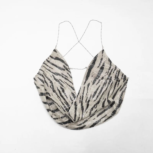 Zahara Zebra-Sequin Backless Mini Skirt Set Two-piece