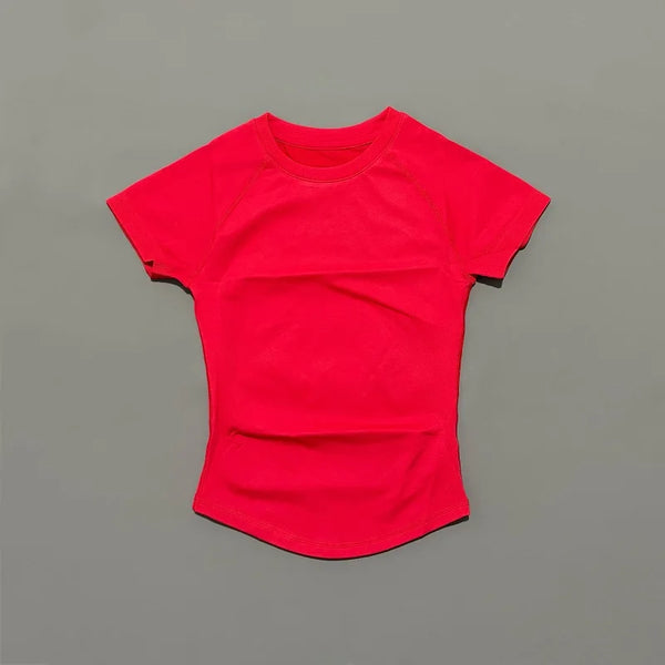 Histello Women Short Sleeve Sports T-Shirt Round Neck Breathable Stretchy Quick Dry Top Yoga Gym Running Fitness Activewear