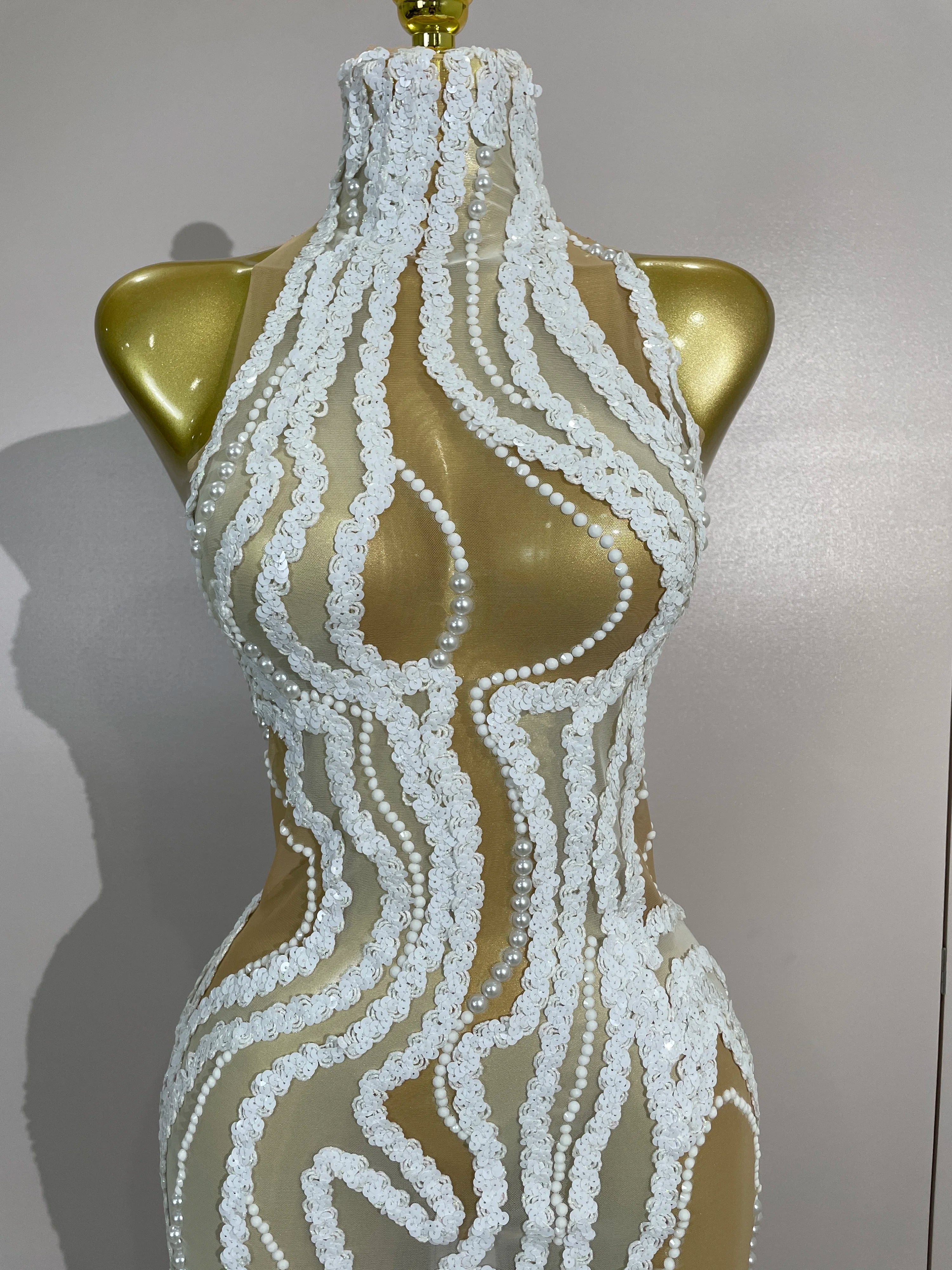 Opaline Pearl-Sequin Sheer Mesh Maxi Dress