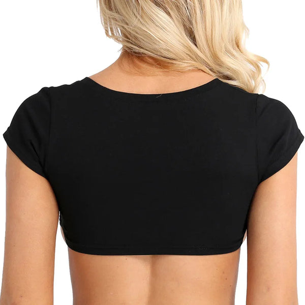 Wioletta Short-Sleeve Scoop Neck Under-Bust Crop Top One-piece
