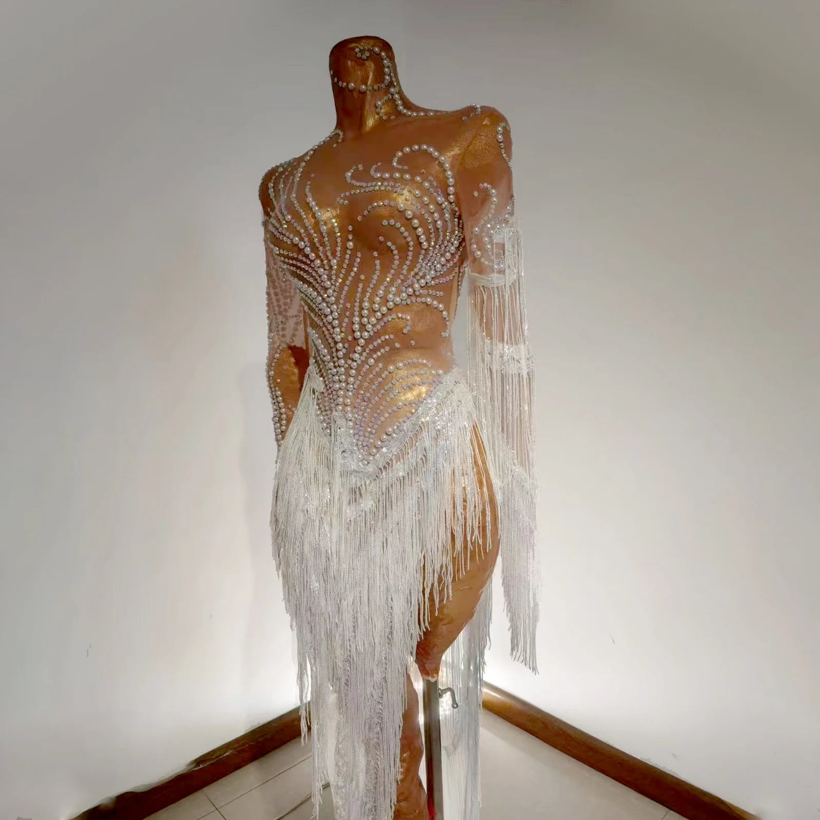 Aria Crystal Fringe Illusion maxi dress One-piece