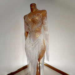 Aria Crystal Fringe Illusion maxi dress One-piece