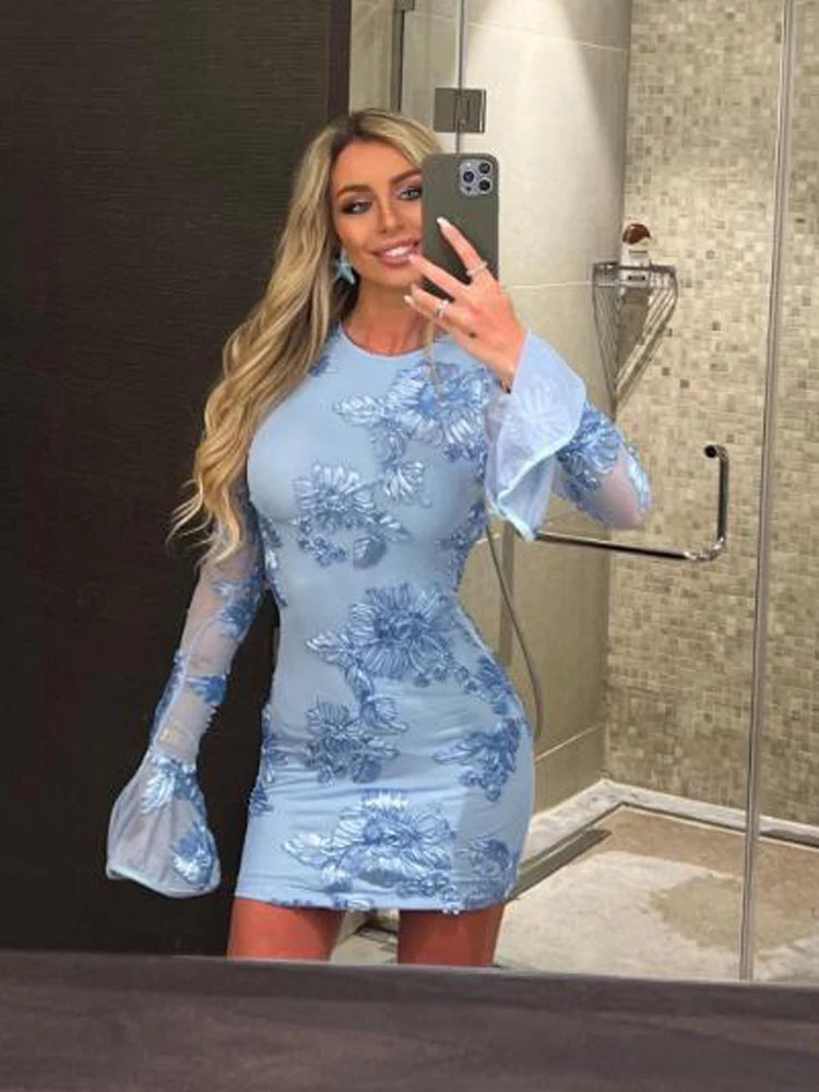Isla Embroidered Long-Sleeve Mini Dress