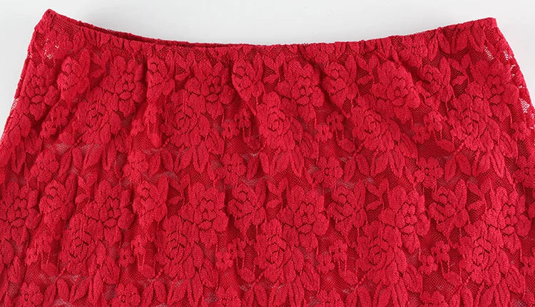 Fenwicka Red Lace Cami Top & Sheer Maxi Skirt Two-Piece Set