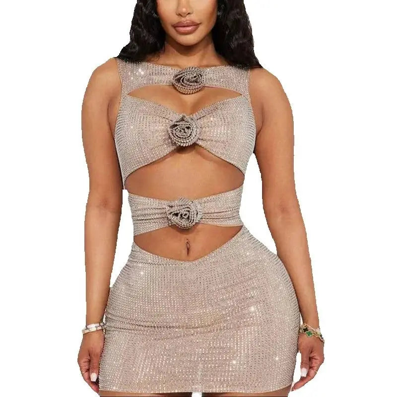 Delphine 3D Floral Rhinestone Bodycon Mini Dress