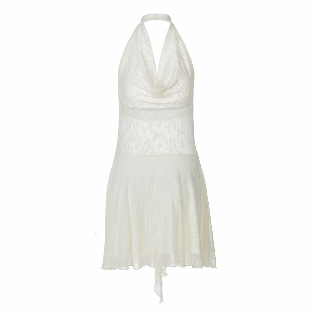 Oriana Floral Sheer Pleated Halter Mini Dress