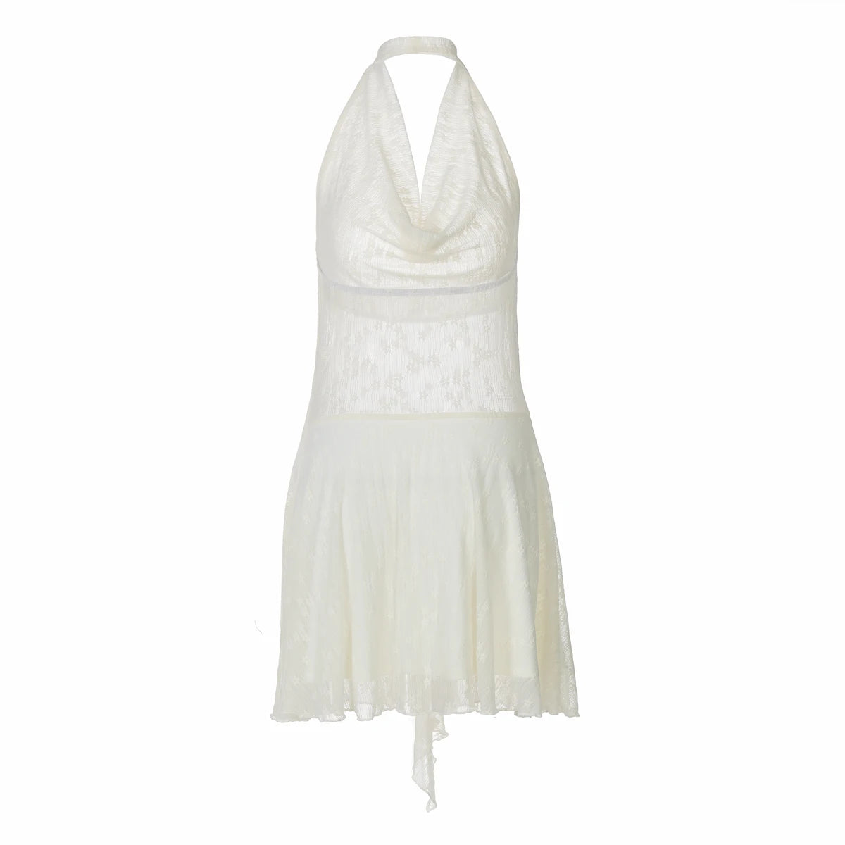 Oriana Floral Sheer Pleated Halter Mini Dress