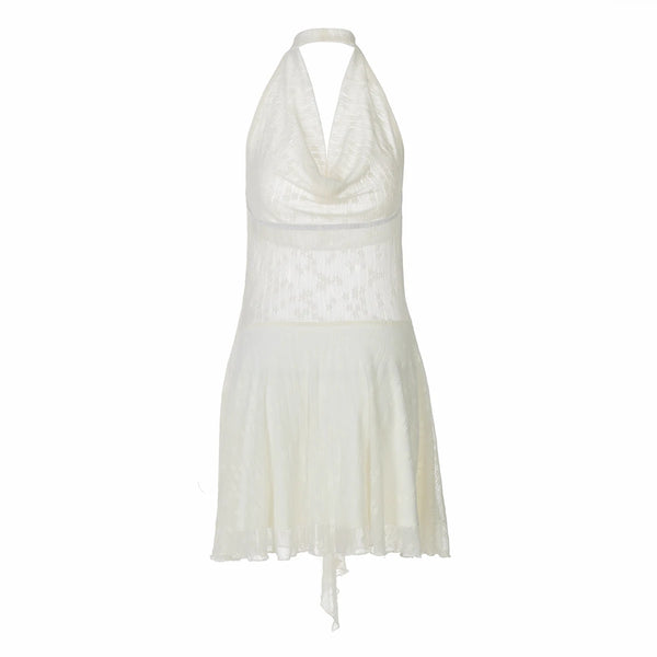 Oriana Floral Sheer Pleated Halter Mini Dress