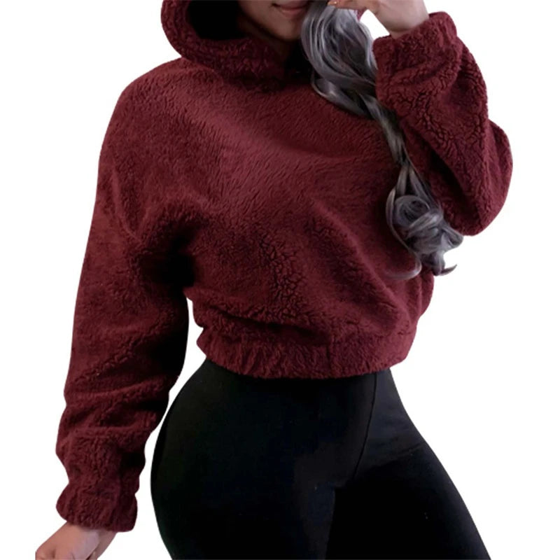 Bryony Fluffy Bear-Ears Cropped Hoodie One-piece