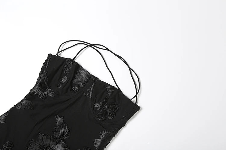 Isabella Spaghetti Strap Floral Embroidered Bodycon Maxi Dress