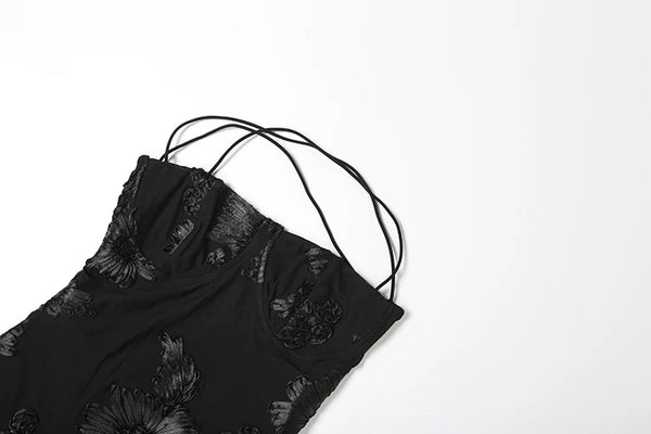 Isabella Spaghetti Strap Floral Embroidered Bodycon Maxi Dress