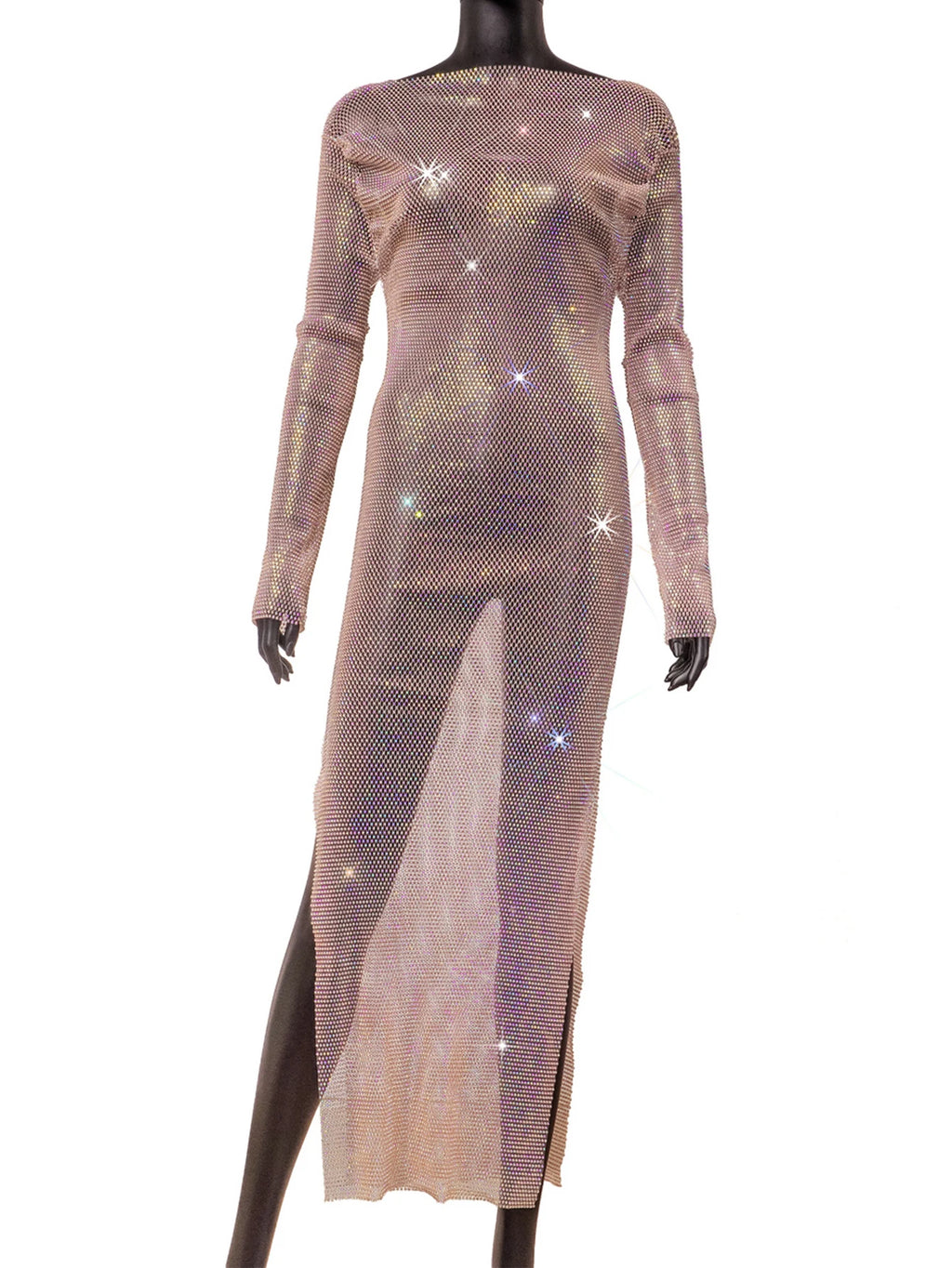 Petra Rhinestone Fishnet Sheer Maxi Dress