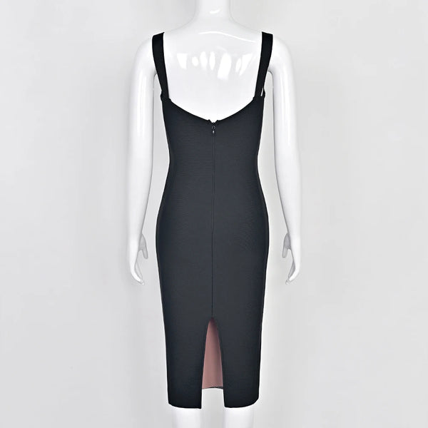BEAUKEY Sexy Vintage Black Bandage Dress 2025 For Women Summer Draped Spaghetti Split Contrast Bodycon Dress XL Paded Vestido