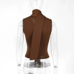 Cecelia Soft Whisper Ruched Draped Sleeveless Scarf Top One-piece
