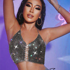Sequin Rhinestone Bra Women Tee Gothic Blusas Corset Ladies Shirt Camis Party Woman Clothes y2k Crop Tops Ropa Club Tank Top