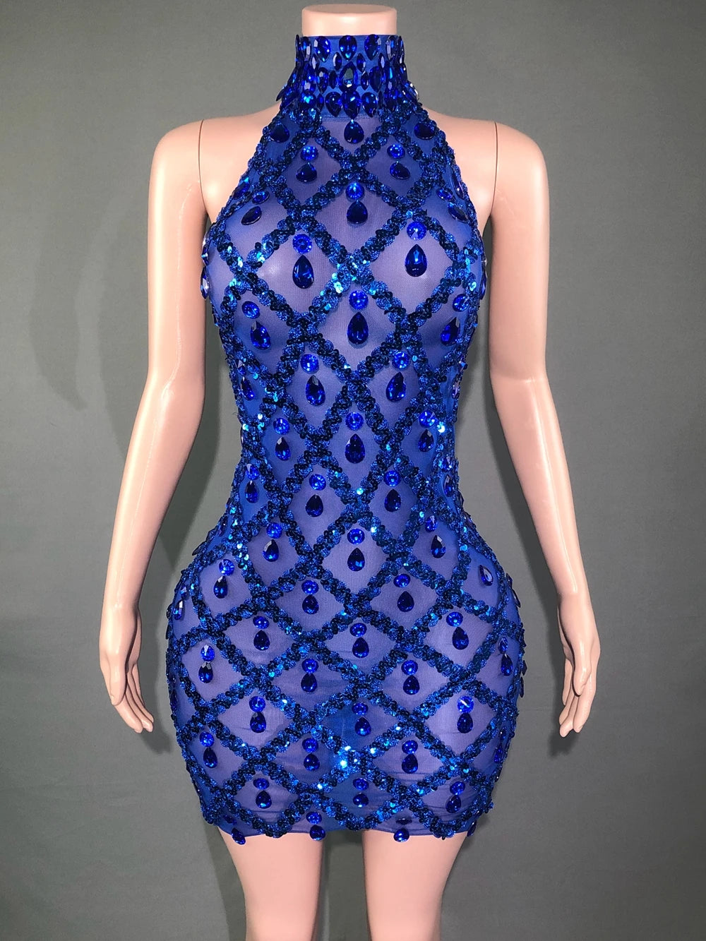 Adara Crystal Sequin Sheer Performance Mini Dress