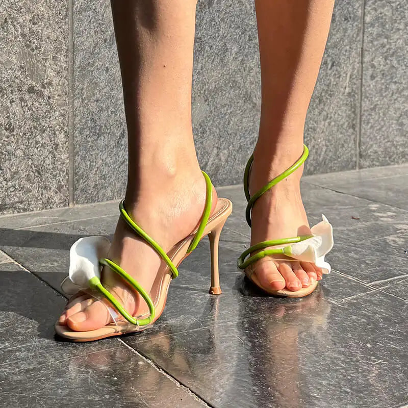 Calla Lily Slingback Kitten-Heel Sandals