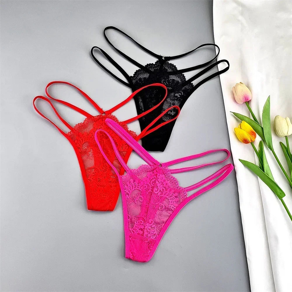 Elara Thin-Strap Lace Thong Pack Lingerie 3-piece