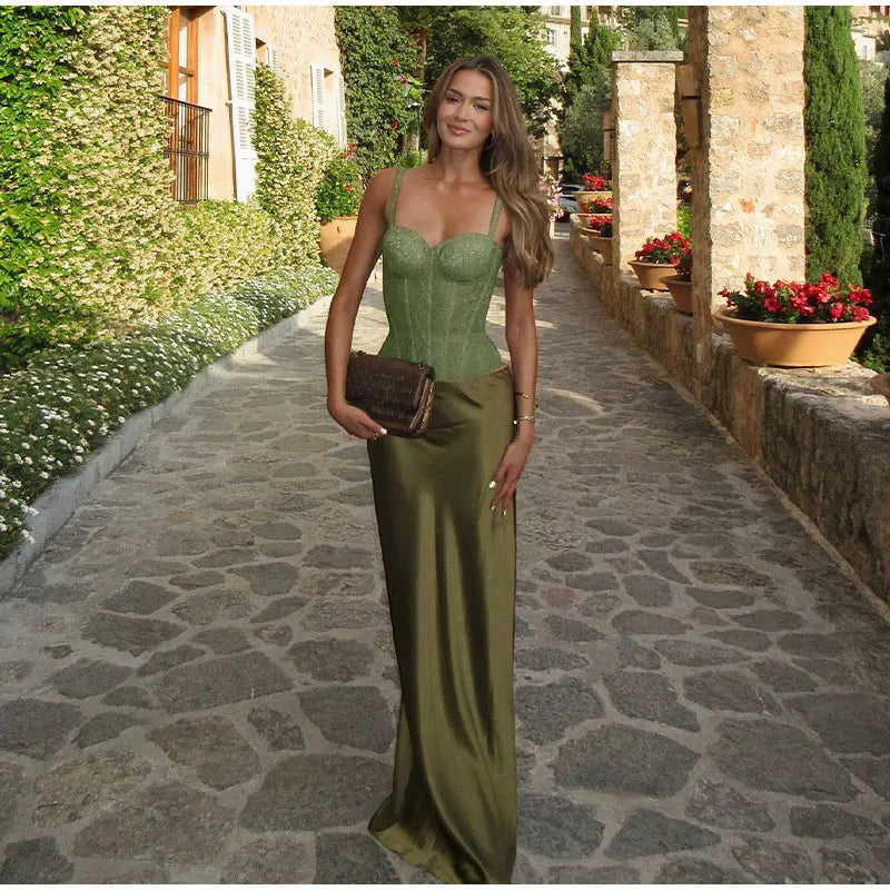 Meliora Lace Bodycon A-Line Maxi Skirt Set Two-piece