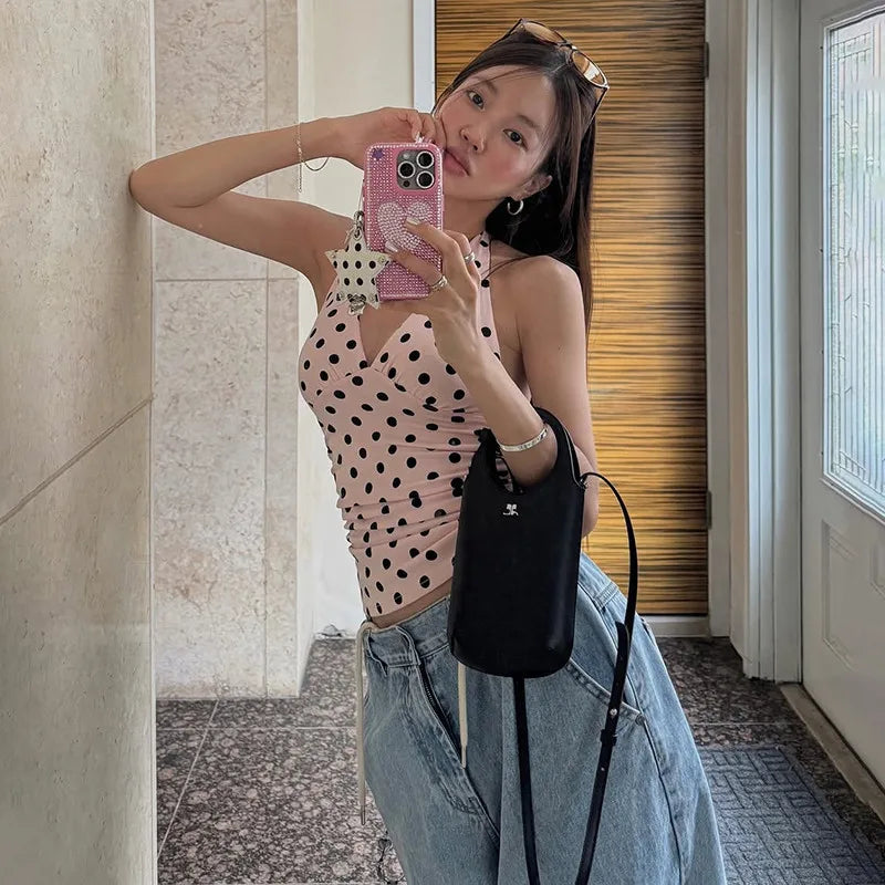 Sophie Mocha Polka Dot Halter Top