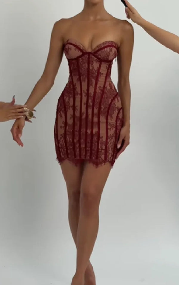 Zenobia Striped Floral Strapless Corset Backless Dress