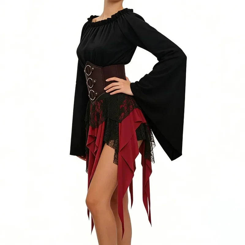 Isadora Pirate Costume Separates: Off-Shoulder Top, Tattered Skirt & Accessories