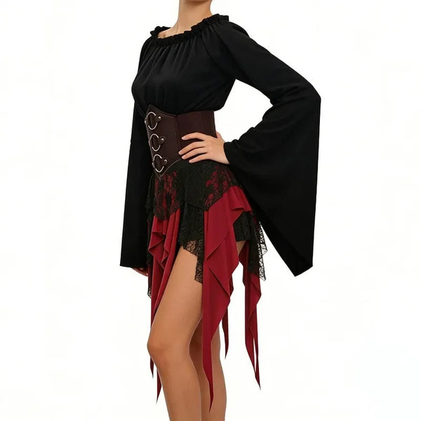 Isadora Pirate Costume Separates: Off-Shoulder Top, Tattered Skirt & Accessories