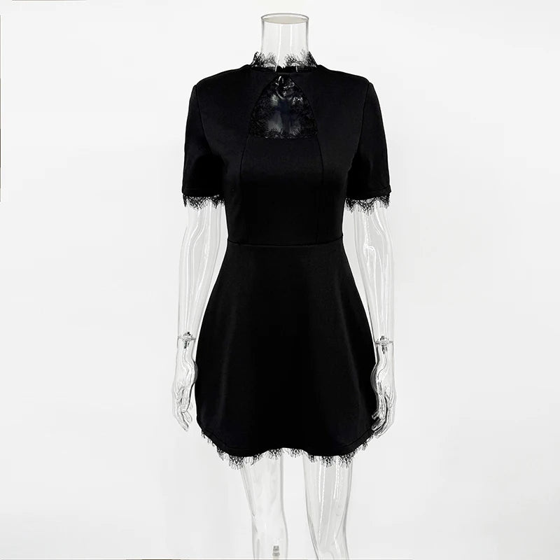 Nadine Lace-Paneled Stand-Collar Mini Dress