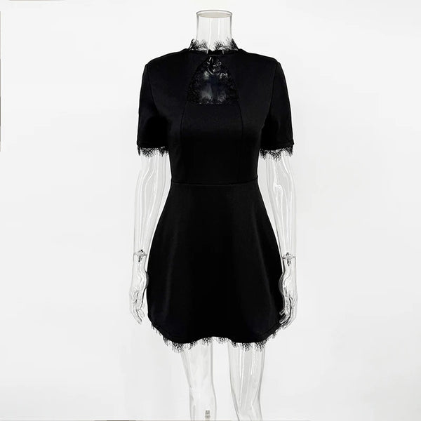 Nadine Lace-Paneled Stand-Collar Mini Dress