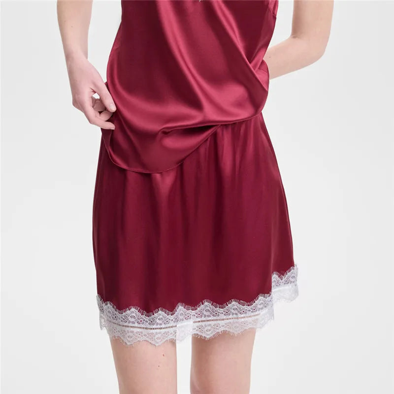 hirigin Summer French Women Satin Pajama Skirts Bottoms Lace Trim Silk Lounge Skirts High Elastic Waist Y2K Vintage Streetwear