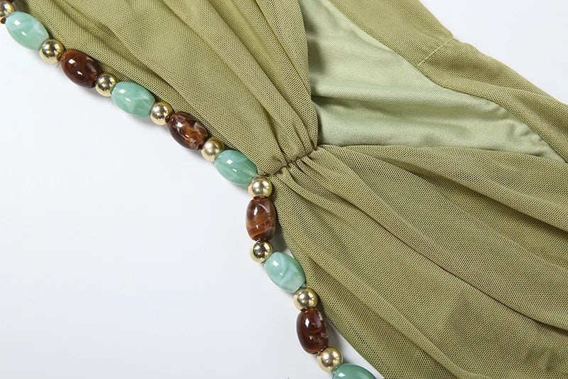 Jade Beaded Halter High-Low Maxi Skirt Set Two-piece