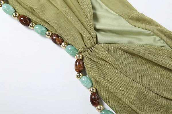 Jade Beaded Halter High-Low Maxi Skirt Set Two-piece