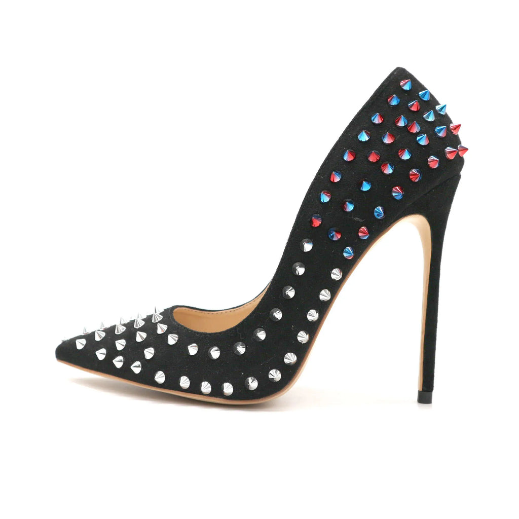 European and American Foreign Trade Women's Shoes Colored Rivets Pointed Women's Thin Heels Sexy High Heels Single Shoes