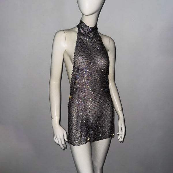 Faye Sparkling Metal Backless Mini Dress