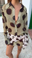 2026 Women Chic Vacation Outfits Fashion Leopard Print Sheer Chiffon Shirt Casual Turn-down Collar Mini Dress & Detachable Scarf
