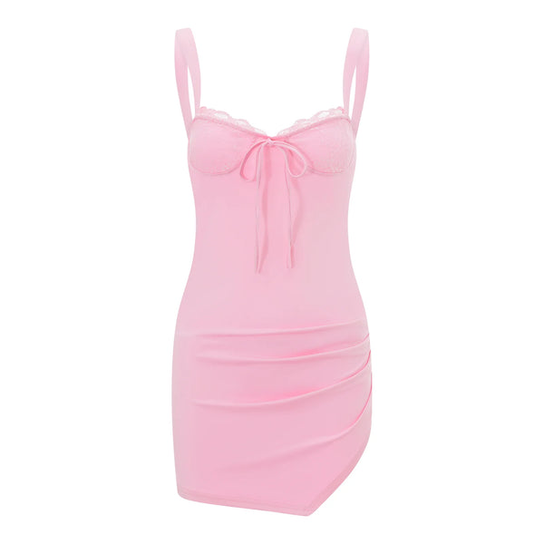 hirigin Sexy Women Sleeveless Bodycon Dress Summer Lace Trim Bandage Ruched Slit Party Mini Dress for Cocktail Nightclub Beach