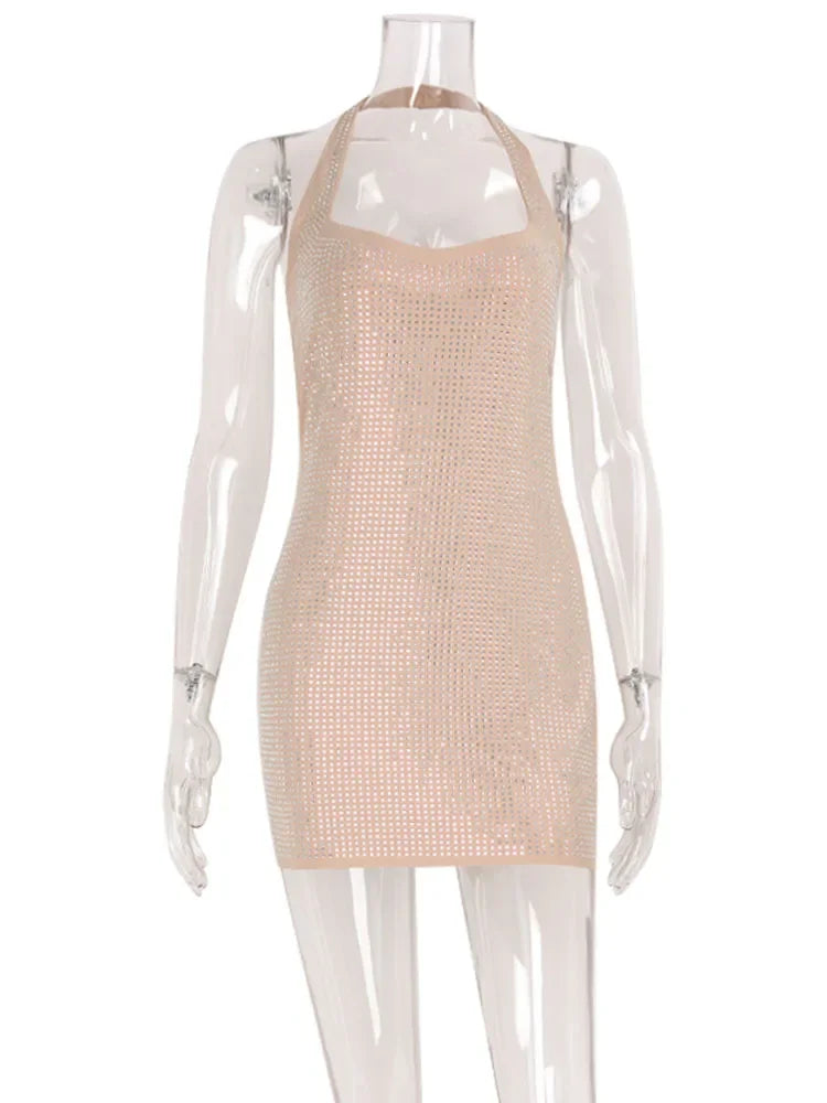 Corinne Rhinestone Halter Bodycon Mini Dress