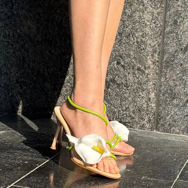 Calla Lily Slingback Kitten-Heel Sandals