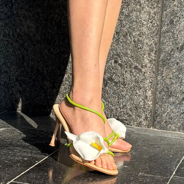 Calla Lily Slingback Kitten-Heel Sandals