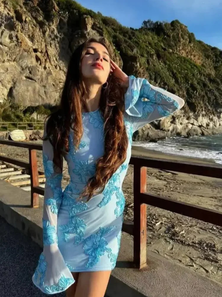 Isla Embroidered Long-Sleeve Mini Dress