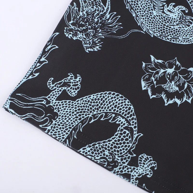 Xiaolan Dragon Print Keyhole Mandarin-Collar Qipao Bodycon Mini Dress
