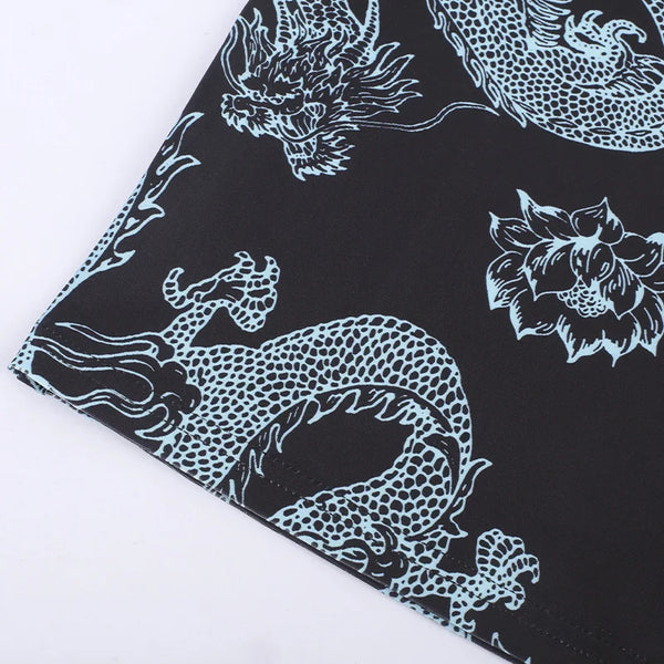 Xiaolan Dragon Print Keyhole Mandarin-Collar Qipao Bodycon Mini Dress